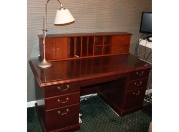 Wood Desk With Glass Top With Small Desk Shelf For Storage