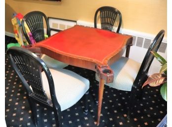 Vintage Leather Top Game Table With 4 Custom Fabric Chairs