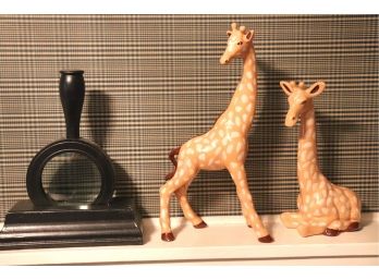 Decorative Painted Giraffes With Large Magnifying Glass