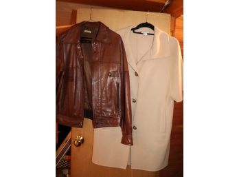 Women's Brown Leather Jacket Saks Fifth Avenue Size Small & Per Se Wool Jacket Size 6