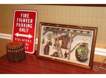 Firefighter Sign With Shadowbox And Cigar Box