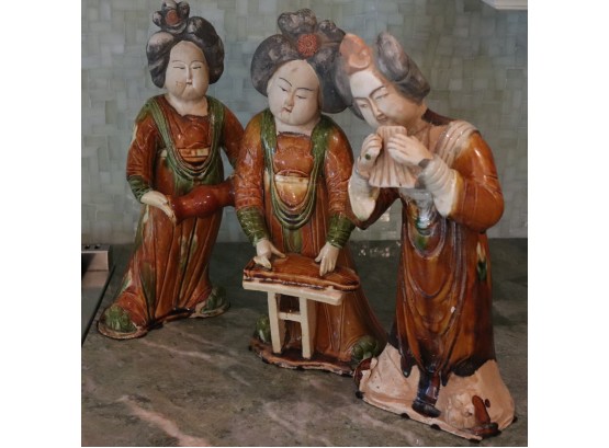 Set Of 3 Large Asian Ceramic Pieces 15' Tall
