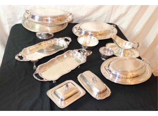 Large Lot Of Assorted Silverplate Items Includes Assorted Serving Trays,  Covered Dishes & More