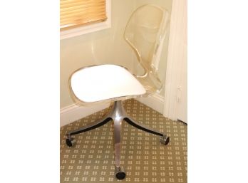 Lucite Office Chair With Metal Base And Wheels