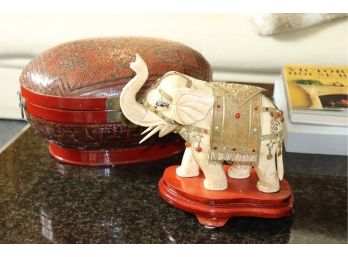 Carved Elephant With Stones With Decorative Box