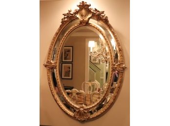 Large Oval Gilded Mirror With Floral & Shell Motif