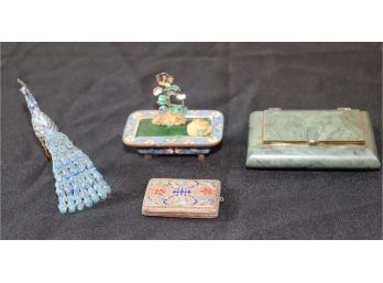 Decorative Items Includes Small Asian Locket Box, Peacock, Stone Box And Floral Piece