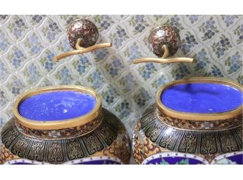Handmade Cloisonne Vessels Enamel On Brass Beautiful Blue Floral Design