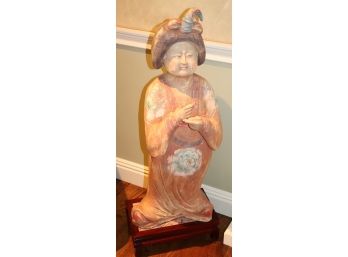Large Painted Asian Statue On Wood And Marble Base 40' Tall