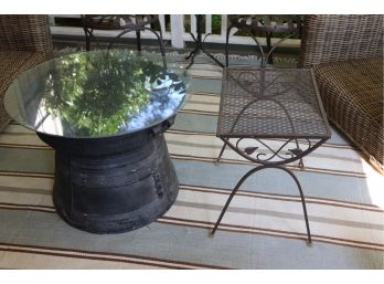 8.	Outdoor Tables Includes Round Table With Glass Top And Metal Side Table