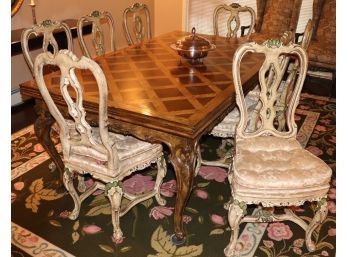 Quality Dining Table With Wood Lattice 2 Tone Top Plus 8 Custom Chairs