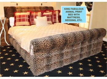 Fabulous King Size Animal Print Bed With Mattress, Bedding, And Pillows