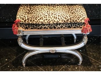 Leopard Print Vanity Bench With Decorative Tassels