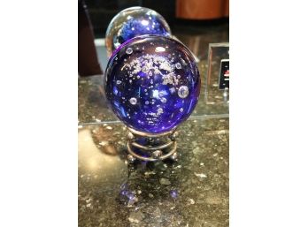 Blue Blown Glass Globe 8' With Stand