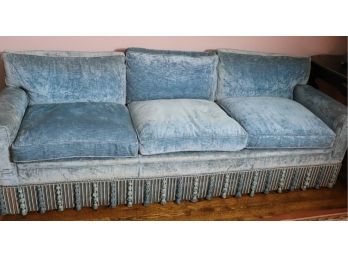 Robin Egg Blue Velvet Couch By Imperial Craftsmen: Fringe Front, Made With Down Feather Very Comfortable