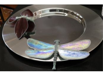 Vintage Stained Glass Hummingbird And Dragonfly Lawn Ornaments With Serving Tray And Ice Bucket