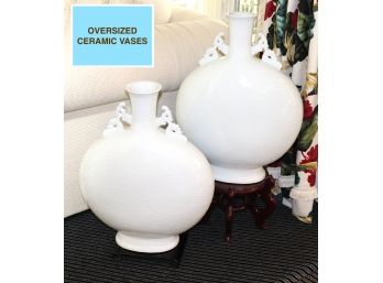 Large Oversized Decorative Vases With Dragon Design On Stands