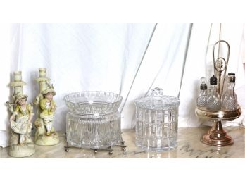 Decorative Lot Includes Candlesticks From Occupied Japan With Cruet Set And Ice Bucket
