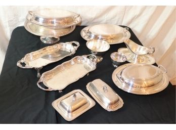 Large Lot Of Assorted Silverplate Items Includes Assorted Serving Trays,  Covered Dishes & More