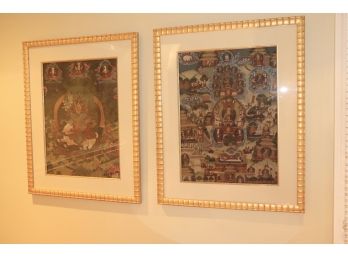 Pair Of Framed Asian Prints In Gold Frame