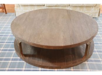 Large Round Driftwood Finish Style Wooden Cocktail Table