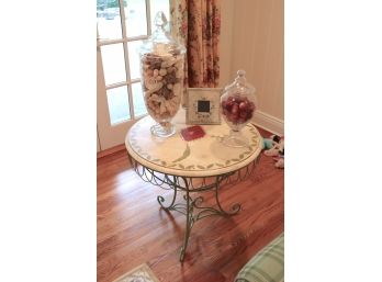 Round Decorative Painted Wood & Metal Side Table