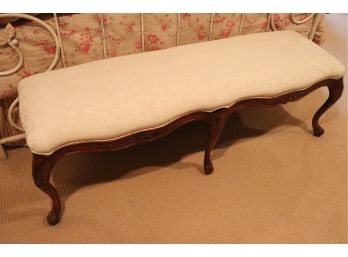 Carved Scroll 6 Leg Cream Damask Upholstered Bench