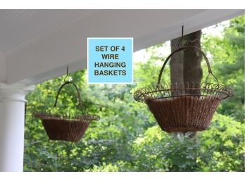Set Of 4 Wire Hanging Baskets With Dried Spanish Moss