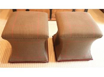 Pair Of Geometric Shaped Upholstered Tweed Ottomans