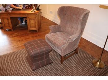 Curved Wing Back Chair In Paisley Print With Coordinating Ottoman