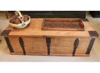 Metal Trimmed Wooden Trunk With Assorted Accessories