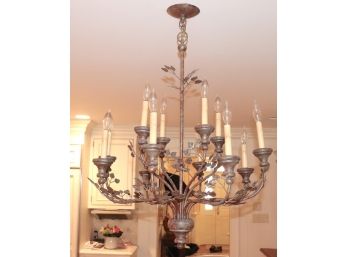 Country French Distressed Ornate 12 Arm Metal Chandelier