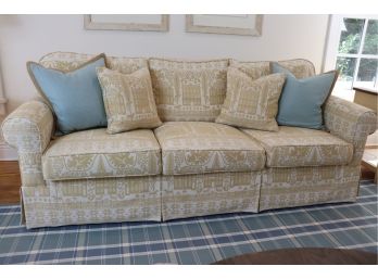 Colonial Pattern 3 Cushion Roll Arm Sleeper Sofa With 4 Throw Pillows