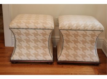 Pair Of Geometric Shaped Ottomans In Houndstooth Fabric