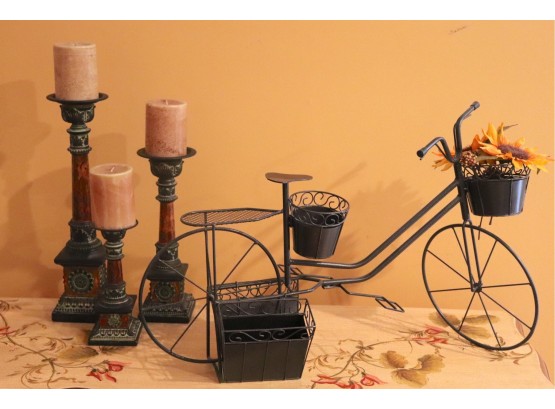 Decorative Metal Bicycle With Set Of Candlestick Holders