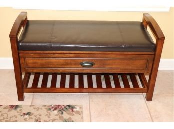 Wood Bench With Cushion Top, Drawer And Bottom Shelf Very Functional