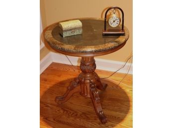 Quality Side Table With Veneer Marble Like Top With Carved Base