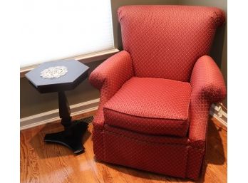 Thomasville Textured Fabric Arm Chair With Rolled Back And Side Table