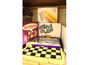 Lot Of Assorted Board Games Includes Balderdash, Conga, Mind Flex, And Pictionary Junior