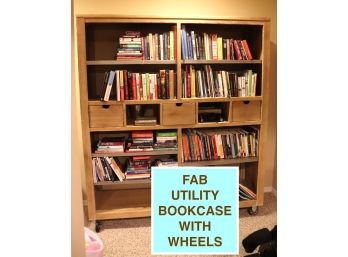 Large Fabulous Utility Bookcase With Wheels ( CONTENTS ARE NOT INCLUDED)