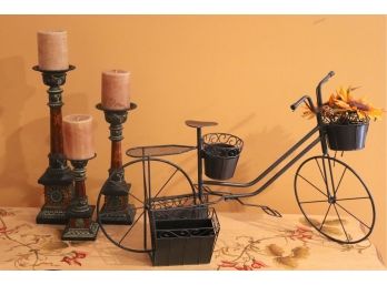 Decorative Metal Bicycle With Set Of Candlestick Holders