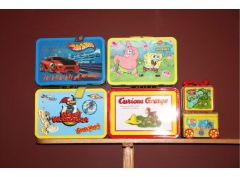 Large Decorative Tin Collection Lunchbox Style Includes Woody Woodpecker, Curious George, Hotwheels
