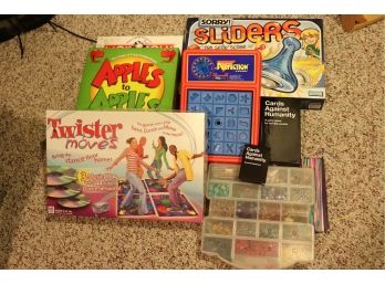 Mixed Lot Of Assorted Board Games Includes Apples To Apples, Twister Moves, Cards Against Humanity