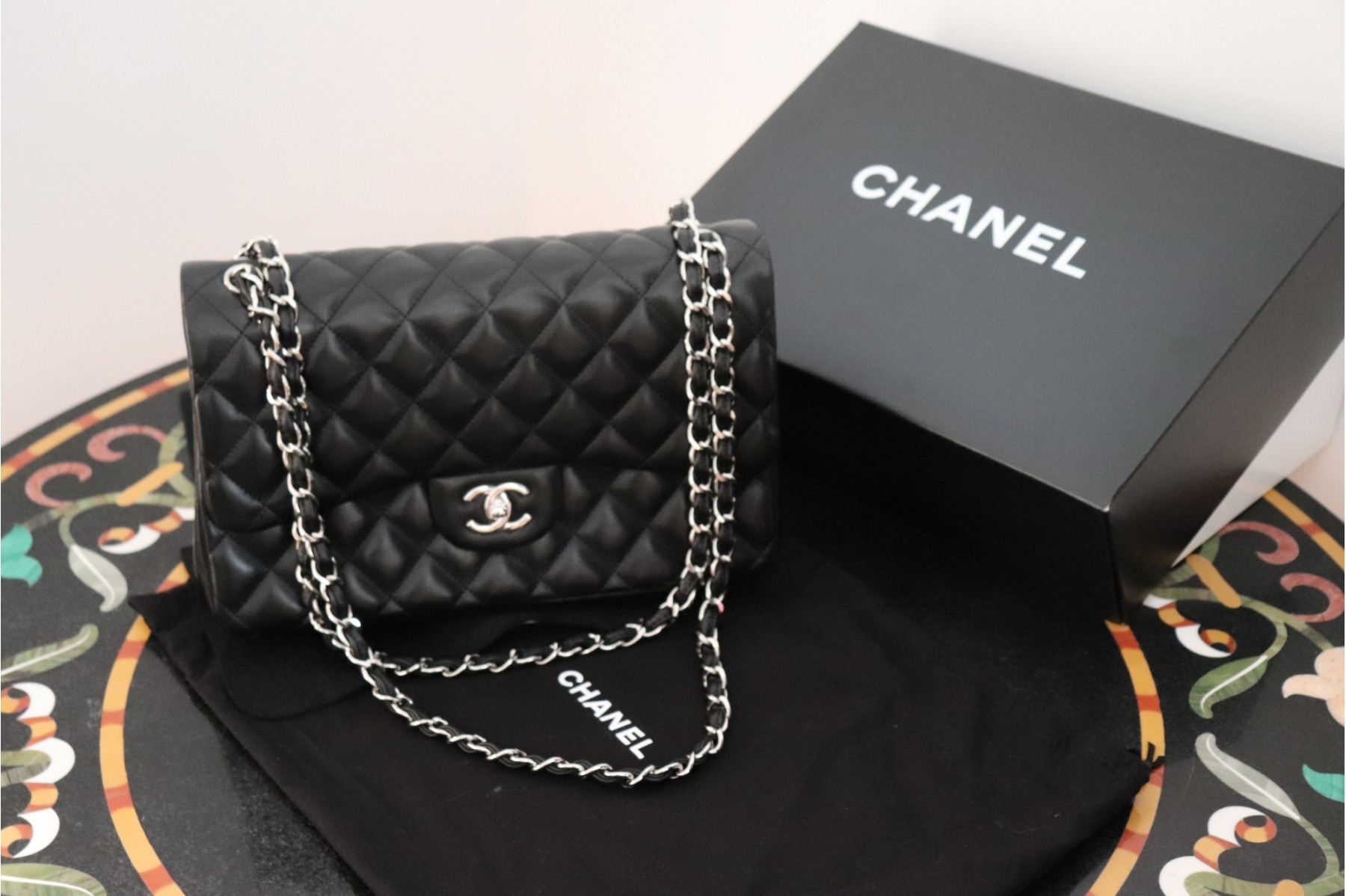 Fabulous Chanel 11 3/4 L Classic Black Calf Leather Handbag In Like New  Condition! Used 2x's #6320