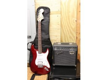 Squier Strat Fender Guitar With Fender Bullet 150 Amplifier