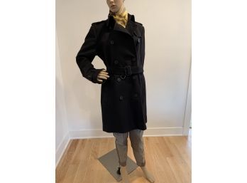 BURBERRY BRIT Wmn's Black Wool Trench Coat With Free Burberry Scarf Coat: Size 12