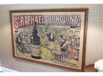 Large Authentic Vintage Framed St. Raphael QuinQuina Absinthe Poster With Stamp 88' W X 58' Tall