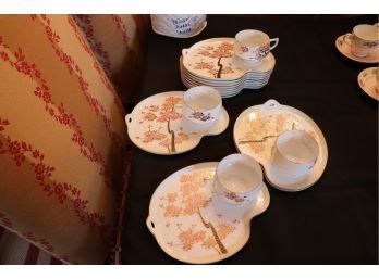 4 Koshida Japan Geisha Eggshell Lithophane Hand Painted Teacups With 12 Plates