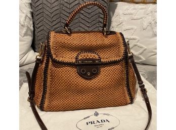 Large Prada Leather Woven Shoulder Bag And Hand Bag. Very Nice Look, Pre-owned