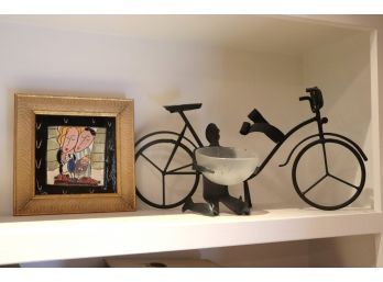 Decorative Items Includes Small Metal Bike, Tea Light Holder, And Frame